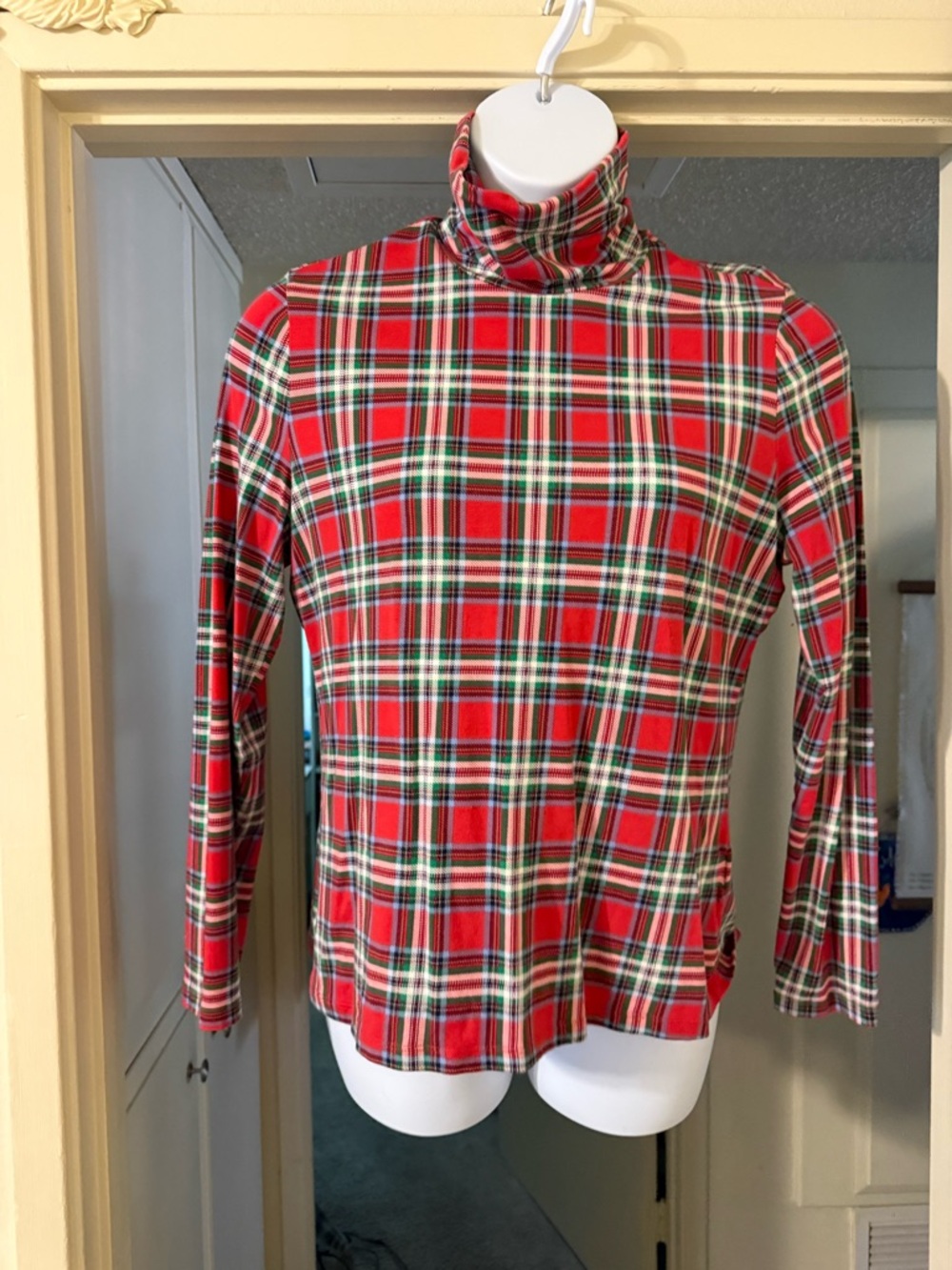 Lands' End Red Plaid Turtleneck Long Sleeve Top